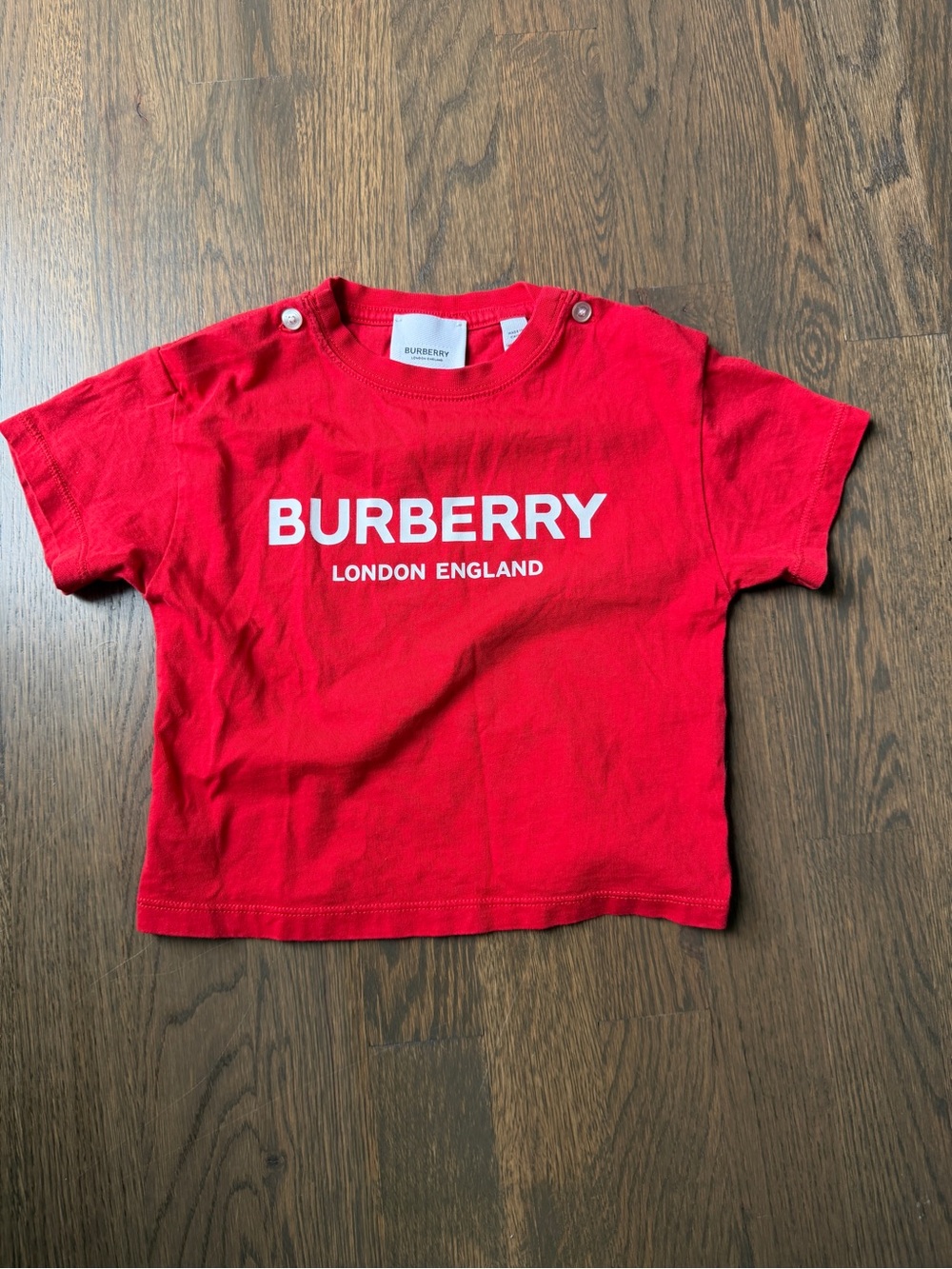 Burberry Red Cotton Logo Short Sleeve Tee for Kids